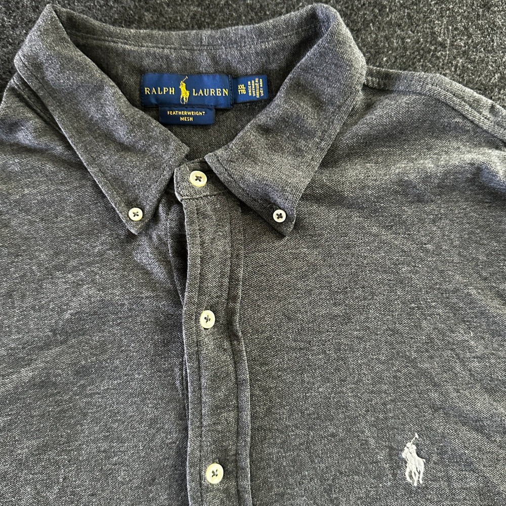 Ralph Lauren Mens XXL Featherweight Mesh Button Down Shirt Grey Heather Cotton